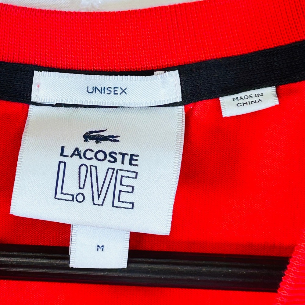 Lacoste Live T-Shirt Mens M Red Long Sleeve Script Logo Preppy Streetwear Sporty - Picture 3 of 11